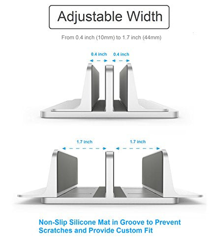 Double Vertical Laptop Stand, Adjustable Dock Compatible with All Laptops (Up to 20.3 inch) Dual 2 Slots (Silver) - GodSpin