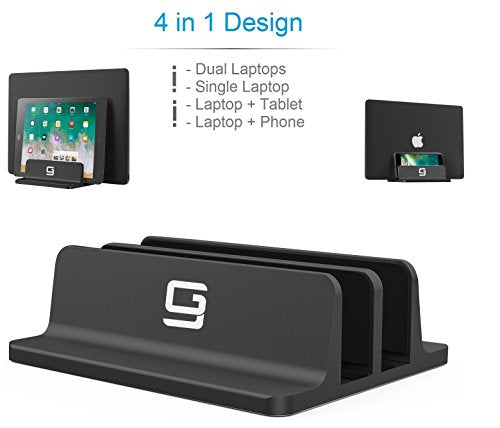 Double Vertical Laptop Stand, Adjustable Dock Compatible with All Laptops (Up to 20.3 inch) Dual 2 Slots (Black) - GodSpin