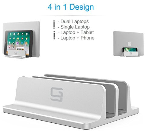 Double Vertical Laptop Stand, Adjustable Dock Compatible with All Laptops (Up to 20.3 inch) Dual 2 Slots (Silver) - GodSpin