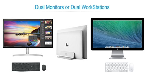 Double Vertical Laptop Stand, Adjustable Dock Compatible with All Laptops (Up to 20.3 inch) Dual 2 Slots (Silver) - GodSpin