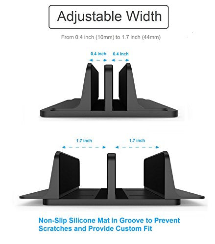 Double Vertical Laptop Stand, Adjustable Dock Compatible with All Laptops (Up to 20.3 inch) Dual 2 Slots (Black) - GodSpin
