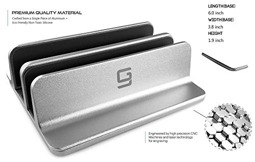 Double Vertical Laptop Stand, Adjustable Dock Compatible with All Laptops (Up to 20.3 inch) Dual 2 Slots (Silver) - GodSpin