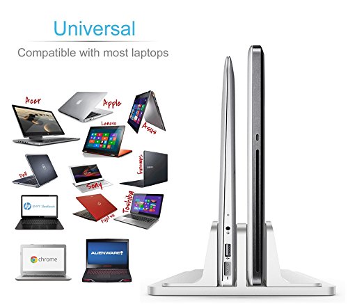 Double Vertical Laptop Stand, Adjustable Dock Compatible with All Laptops (Up to 20.3 inch) Dual 2 Slots (Silver) - GodSpin