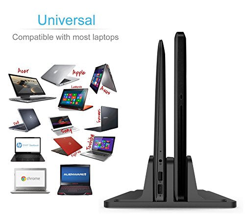 Double Vertical Laptop Stand, Adjustable Dock Compatible with All Laptops (Up to 20.3 inch) Dual 2 Slots (Black) - GodSpin