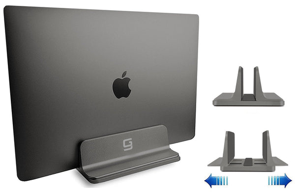 Vertical Laptop Stand [Adjustable] Desktop Aluminum Compact Fit All Sizes - Space Gray - GodSpin
