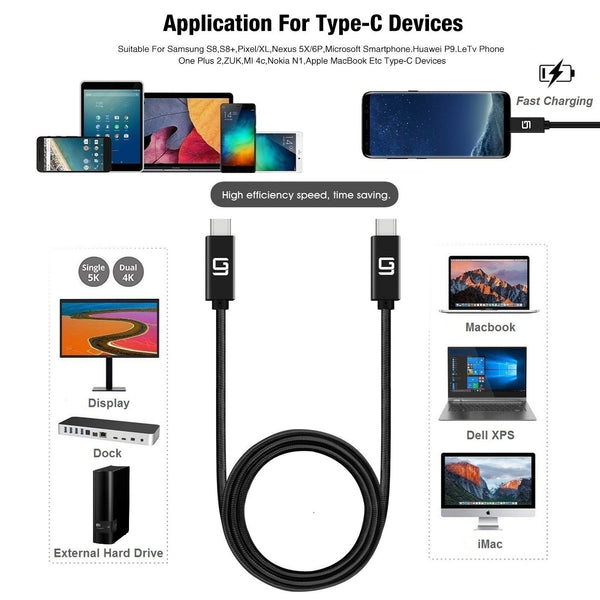 USB-C to USB-C Cable (20Gbps) Nylon Braided, Fast Charging, Dual 4K, 100W (3.3ft/1.0M) - GodSpin