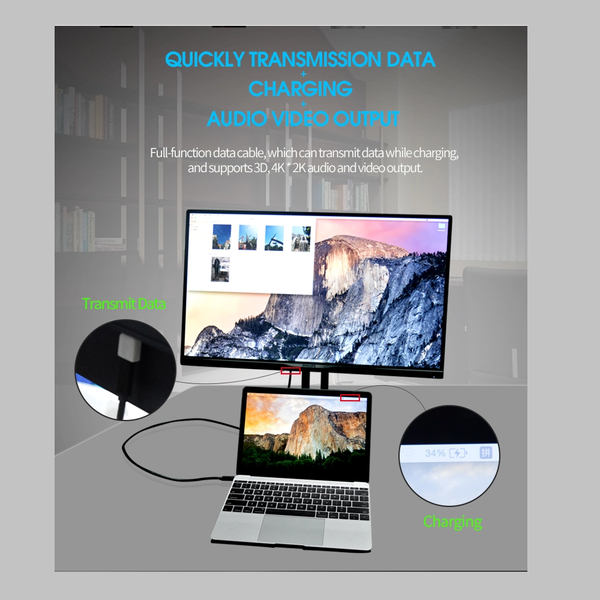 USB-C to USB-C Cable (20Gbps) Nylon Braided, Fast Charging, Dual 4K, 100W (3.3ft/1.0M) - GodSpin