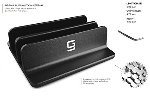 Double Vertical Laptop Stand, Adjustable Dock Compatible with All Laptops (Up to 20.3 inch) Dual 2 Slots (Black) - GodSpin