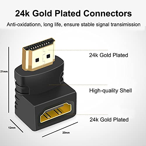 HDMI Right Angle Adapter [2 Pack] 90 and 270 Degree, Male to Female Connector, Support 4k, 3D, HDR - GodSpin