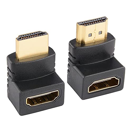 HDMI Right Angle Adapter [2 Pack] 90 and 270 Degree, Male to Female Connector, Support 4k, 3D, HDR - GodSpin