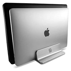 Double Vertical Laptop Stand, Adjustable Dock Compatible with All Laptops (Up to 20.3 inch) Dual 2 Slots (Silver)