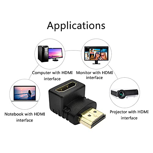 HDMI Right Angle Adapter [2 Pack] 90 and 270 Degree, Male to Female Connector, Support 4k, 3D, HDR - GodSpin
