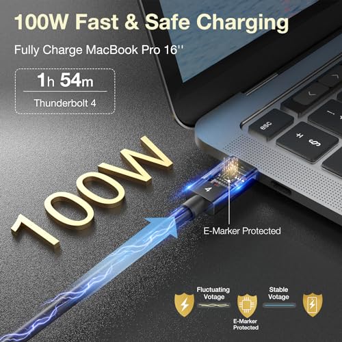 Thunderbolt 4 Cable 6ft, Certified, Braided, 40Gbp 100W Charging, 8K Display/Dual 4K, USB-C USB4 Cable for MacBook, Hub, Docking (6ft/40Gbps) - GodSpin