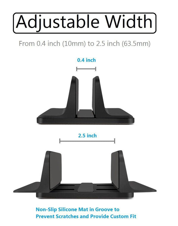 Vertical Laptop Stand [Adjustable] Desktop Aluminum Compact Fit All Sizes - Black - GodSpin
