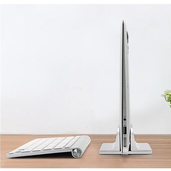 Vertical Laptop Stand [Adjustable] Desktop Aluminum Compact Fit All Sizes - Silver - GodSpin
