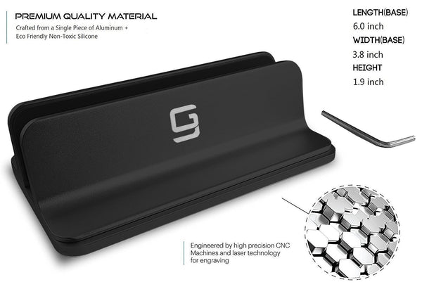 Vertical Laptop Stand [Adjustable] Desktop Aluminum Compact Fit All Sizes - Black - GodSpin
