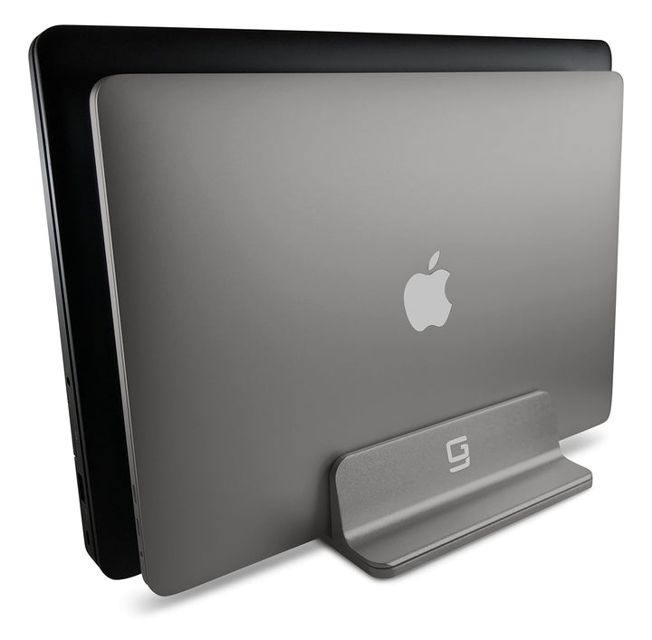 Double Vertical Laptop Stand, Adjustable Dock Compatible with All Laptops (Up to 20.3 inch) Dual 2 Slots (Gray)
