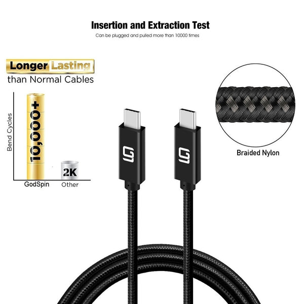 USB-C to USB-C Cable (10Gbps) Nylon Braided, Fast Charging, Dual 4K, 100W (10ft/3M) - GodSpin
