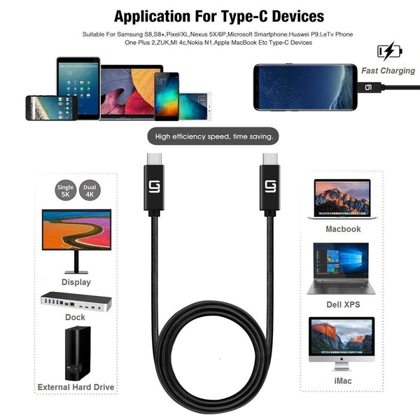 USB-C to USB-C Cable (20Gbps) Nylon Braided, Fast Charging, Dual 4K, 100W (6.6ft/2M) - GodSpin